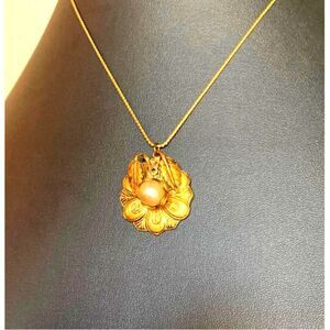 Gorgeous Scroll Pendant with Pearl, in Antique Gold, Unmarked